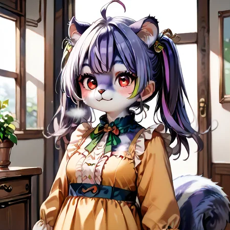 score_9,score_8 up,score_8,score_7 up,source_anime,masterpiece,highest quality,best quality, kawaii, cute, adorable, anthro, feral , furry,squirrel female, solo,indoor,standing,cowboy shot, big window,winter, cold breath, Mauveko,purple hair,twintails,green highlights,ahoge,red eyes,
<lora:Squirrel_Girl_v2_PDXL_spamb0t:0.1> <lora:gothic dress_Pony_V1.0:0.9> <lora:Pony_DetailV2.0:1> <lora:Slider_human-anthro_v1:-2> <lora:my_OC_No.01_Mauvekoã¢ã³test:1>