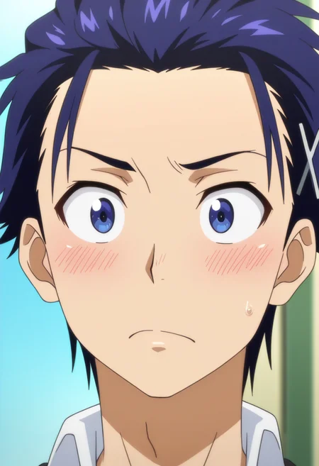 masterpiece, best quality, amazing quality, intricate details, official style, depth of field, anime screencap , , , 1boy, solo, male focus,  <lora:Raku_Ichijou:0.80>, raku ichijou, blue hair, blue eyes, short hair, hairclip, slicked back hair, portrait, blush