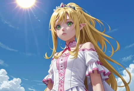 score_9, score_8_up, score_7_up, (((from Front and from below))),
at the beach, sun goes down,
Yue, blonde hair, very long hair, red eyes,
Liliana, long hair, blonde hair, ponytail, tiara, green eyes,
Tio, yellow eyes, pointy ears, black hair, hair ornament,