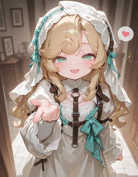 1girl, lorelei, bow, veil, bright_illu,  detailed background, spoken heart,beckoning, teasing, taunting,playful, naughty face, 
