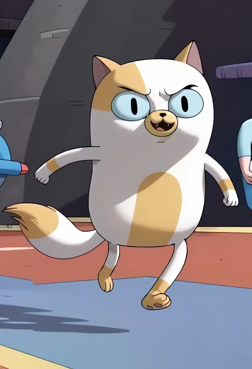 score_9, score_8_up, score_8, <lora:Jake_the_DogCake_the_Cat_Adventure_Time_for_PonyXL:0.8> 1girl, c4ke, cat girl, black eyes, tail, solo, running, chasing mouse,