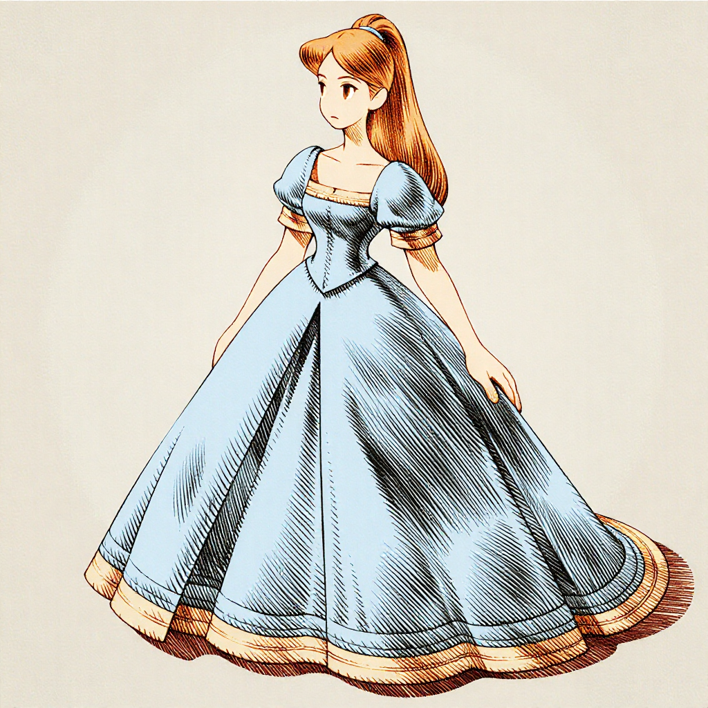 fftstyle drawing of a young woman dressed as Cinderella