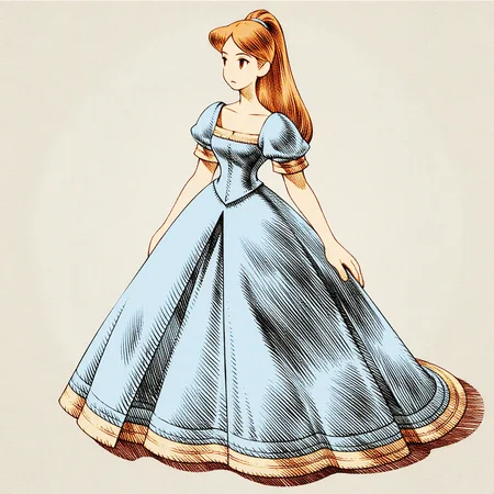 fftstyle drawing of a young woman dressed as Cinderella