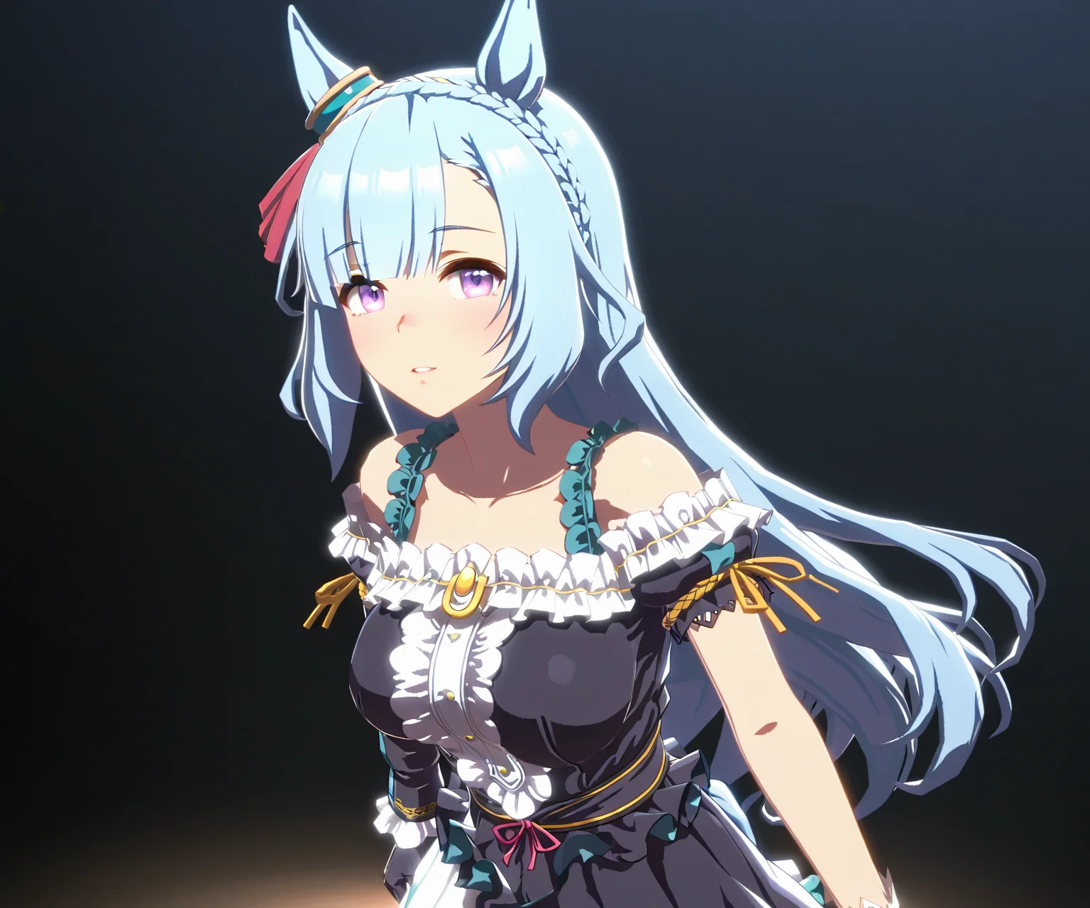 masterpiece, best quality, amazing quality, , 1girl, solo, looking at viewer, <lora:Mejiro_Ardan_in_game_style_3D_ILL-v2.2:1> ummsmingame, 3d, mejiro ardan \(umamusume\), asymmetrical gloves, single sleeve
