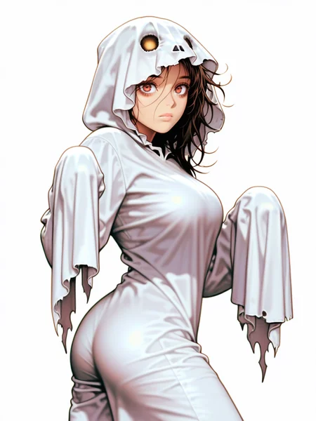 ShinkiroXL,, white background,,
1girl, ghost costume, messy hair, large breasts, expressionless, hands up, baggy eyes, ass,
white background, looking at viewer, dynamic pose, cowboy shot,
<lora:AShinkiro_Style:1.2>