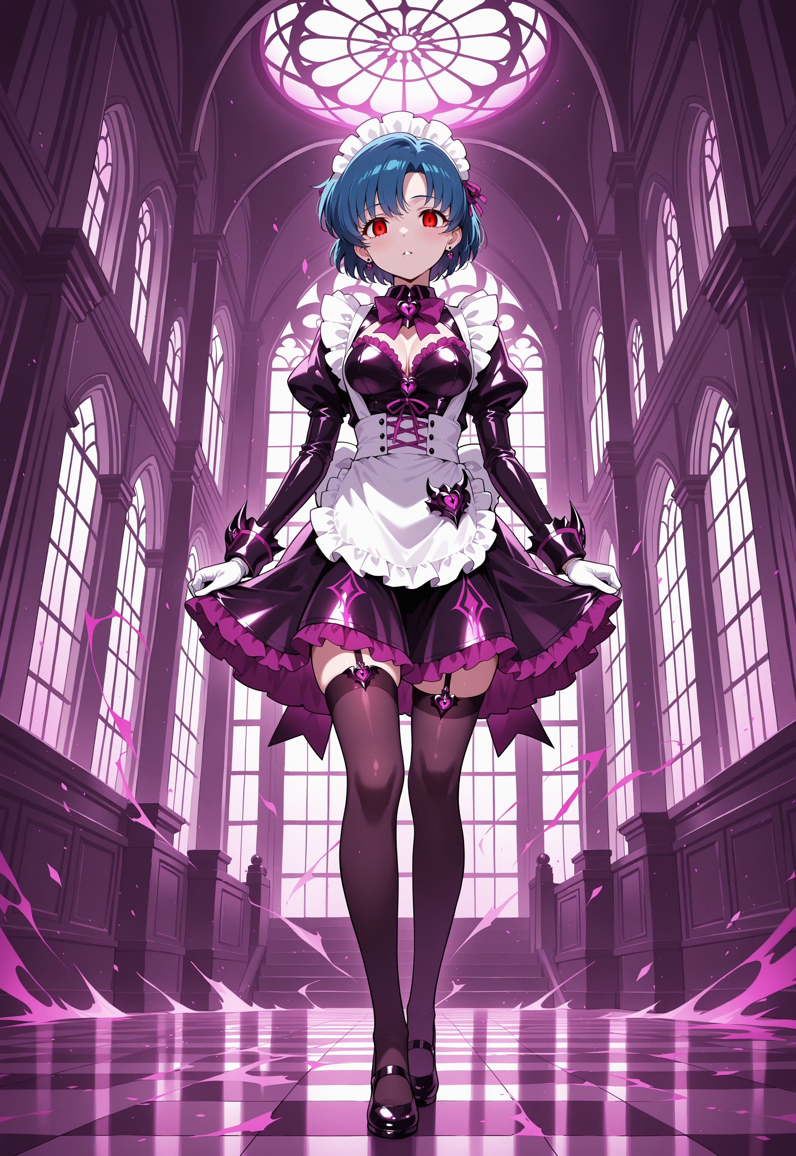 masterpiece, best quality, highres, absurdres, 1girl, mizuno ami, (corruption, dark persona:1.2), maid, mansion