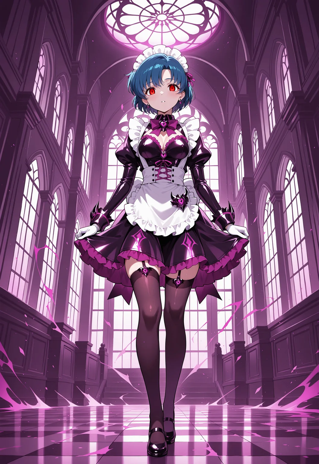 masterpiece, best quality, highres, absurdres, 1girl, mizuno ami, (corruption, dark persona:1.2), maid, mansion