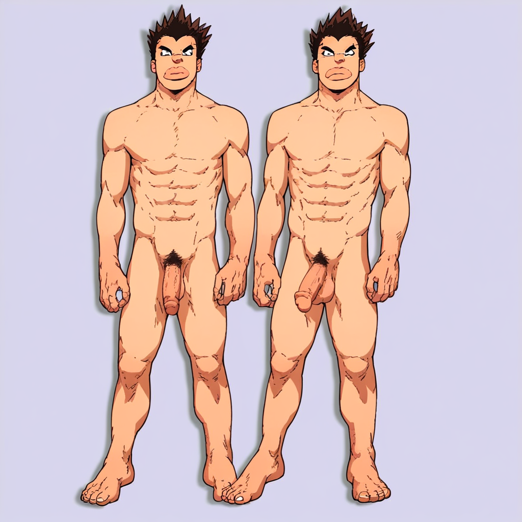 Rikido Sato, 1boy, male focus, solo, brown hair, spiked hair, short hair, black eyes,  pubic hair, completely nude, abs, penis, balls, standing,  score_9, score_8_up, score_7_up, score_6_up <lora:vinceteaa_020_04v2-step00000400r:1> good face, good eyes, looking at viewer, full body, standing,