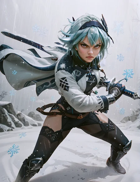 score_9, score_8_up, score_7_up, (realistic),
battoujutsu sword stance,
(eula),greatsword,claymore,oversized weapon,
solo,looking at viewer, angry,
snow, snowflakes, ((snowstorm, wind, epic)),
dynamic, motion blur,
<lora:battoujutsu_sword_stance:0.8>