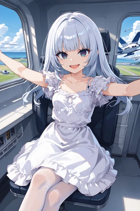 score_max, (score_9, score_8_up, score_7_up:1.2), score_6_up, official art,
masterpiece, absurdres, high detail,
indoors, airplane, passage, seat,
sitting, crossed legs, arms up, spread arms, open hand, smile, open mouth,
luxu, long hair, sundress, white dress, collarbone, small breasts, short sleeves, white pantyhose,
<lora:XL_Pony_MGCM-luxuria-t1:1>