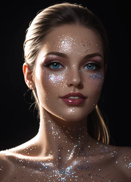 woman, glitterstyle, dark background,
<lora:GlitterStyle_pony:0.4>