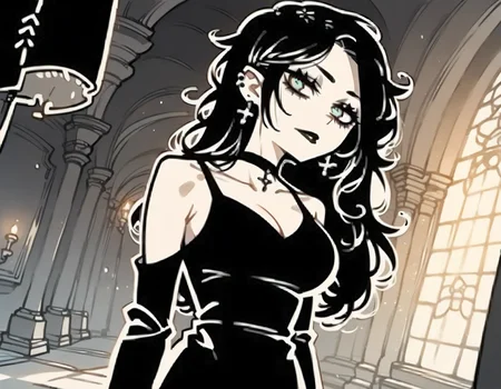 (score_9,score_8_up,score_7_up:1), 1girl, full body, dutch angle low, horror, (shadow contrast, cinematic lighting), astonished, (goth, (black lipstick, black mascara, black eyeshadow)), (flat tummy, close shoulders), glowing hair, very long hair, choker, eyeshadow)), (pale rough skin), large breasts, teardrop shape breast, hanging breast, (floating), loud <lora:sm0k3XLP:0.8>, lighter, smokers lounge, (<lora:goth_clothes:1>, goth dress, gothic jewelry, black dress, detailed dress, black high heeled shoes), <lora:The_Coffin_of_Andy_and_Leyley_Game_Artstyle_PonyXL:1>