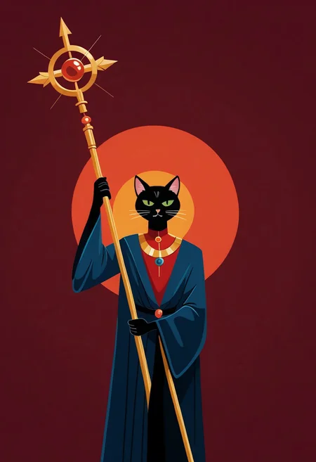 score_9, score_8_up, score_7_up, vector art, cel shading, cel shaded, mpzthzz, catman, red furr, staff, , easynegative, memphis corporate design, flat art, flat coloring, simple, vector art, corporate art, cel shading, cel shaded,