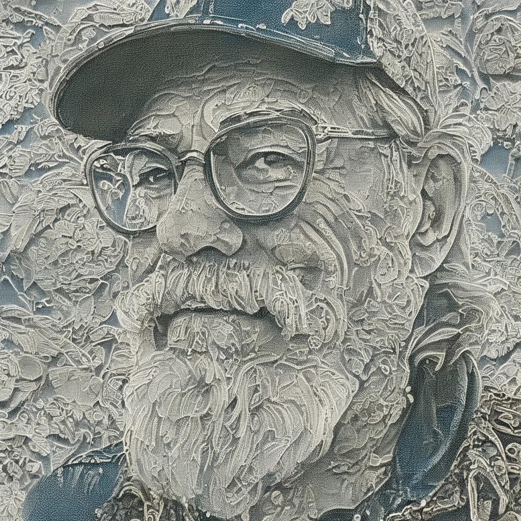 <lora:SDXL_lace_drawing_Sa_May_V3:1> lace drawing, very close-up portrait of a 60-year-old hipster biker-style