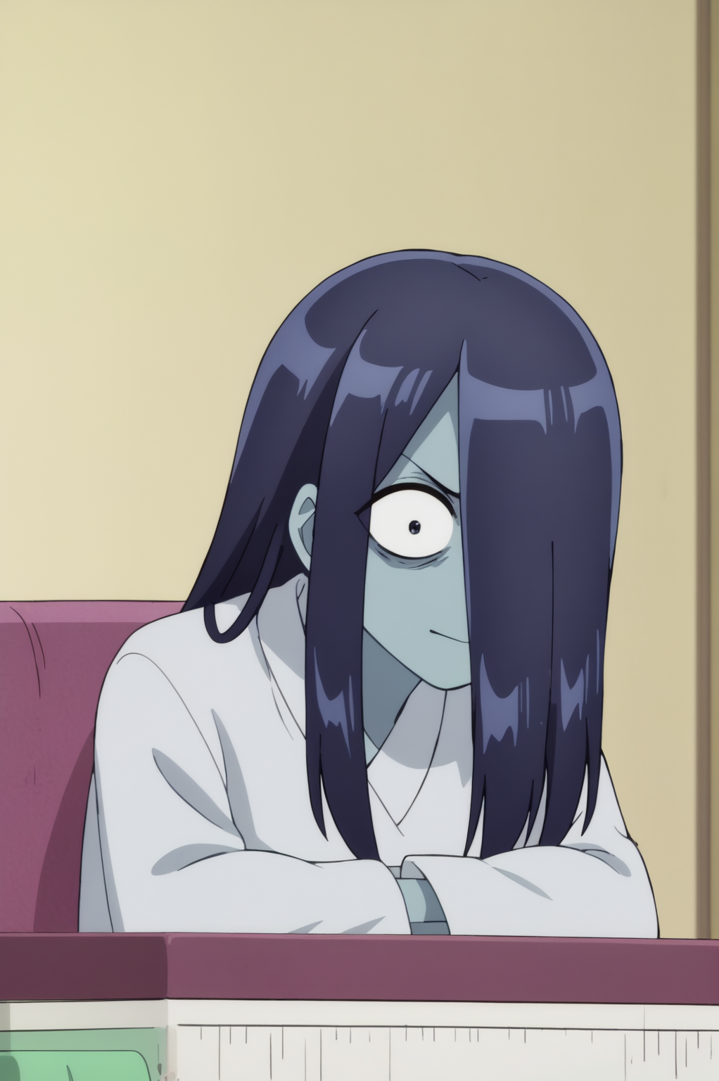 rating_safe,  anime screencap, consistent background,   Ghost in the Closet, light smile, upper body, 1girl <lora:Lv1_Maou_to_One_Room_Yuusha-Ghost_in_the_Closet-PDXL:0.8>