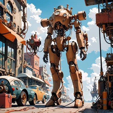 score_9,score_8_up, <lora:Reelmech_pony_ed_v1_3:0.6> ground vehicle, oddly shaped car, steampunk,mechanical parts, reelmech, (full-body view ), realistic, cable, wires, joints, mecha,