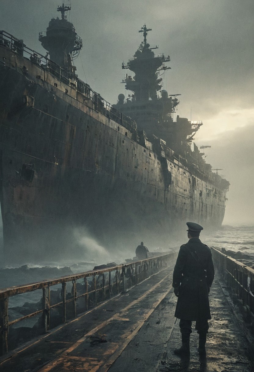 A diligently observing militar officer gazes up at a colossal dreadnought ship being loaded , capturing a wide view. The scene unfolds with meticulous attention to detail: the militar  weather-worn hands gripping the railing, the imposing size of the dreadnought looming above,. This mesmerizing photograph radiates with vivid colors and sharp contrast, immersing viewers in the bustling maritime wargear. The high resolution of the image accentuates every intricate element, from the intricate machinery to the waves lapping against the dock.
Wide range of colors., Dramatic,Dynamic,Cinematic,Sharp details
Insane quality. Insane resolution. Insane details. Masterpiece. 32k resolution.
<lora:add-detail-xl:0.95> <lora:dvr-lnds-sdxl:0.3> dvr-lnds-sdxl <lora:MJ52:0.25> <lora:ral-apoctvisn-sdxl:0.3> ral-apoctvisn <lora:zavy-cntrst-sdxl:0.35> dark, chiaroscuro, low-key <lora:zavy-rmlght-sdxl:0.41> zavy-rmlght <lora:SDXLFaeTastic2400:0.225>