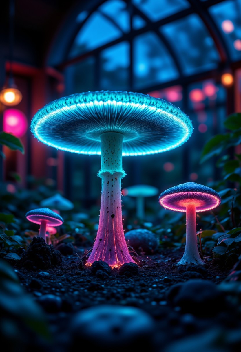 A wizard’s greenhouse at midnight: glowing mushrooms in gradients (turquoise caps, magenta gills) cast light on carnivorous plants that drip luminescent sap.
,sss, translucent, aidmasoftglow, aidmaGlow, overexposed, aidmafluxpro1.1