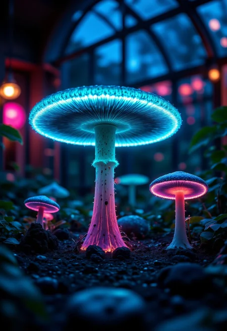 A wizard’s greenhouse at midnight: glowing mushrooms in gradients (turquoise caps, magenta gills) cast light on carnivorous plants that drip luminescent sap.
,sss, translucent, aidmasoftglow, aidmaGlow, overexposed, aidmafluxpro1.1