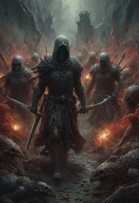 Completely Helm's fall absolutely nothing, pure black, detailed, but the Lord of the Rings of life are rising, FastNegativeV2, ral-dissolve,(James Ensor,Unica Zurn,Zdzislaw Beksinki:1.25), Skeletons,Weeping statues, Paranormal,Apparition, (Metallics:1.1), (Shape:1.1), (Monotyping:1.1), (Strobe light:1.2), Stone, Rhombus, ultra detailed, intricate, oil on canvas, dry brush, (surrealism:1.1), (disturbing:1.1) <lora:khorne:0.7> <lora:methurlant:0.5>
The king's guards fell like wheat before the scythe, their cries of alarm silenced by the swift and merciless blades of the assassin knights. Completely The world of the Lord of the Rings, pure black, detailed, but the Lord of the Rings of life are rising, FastNegativeV2, ral-dissolve,  amazing quality, masterpiece, best quality, hyper detailed, ultra detailed, UHD, perfect anatomy,
A fierce battle ensued, the clash of steel and the crackle of dark magic filling the air with a palpable sense of impending doom. Sirah's daggers danced like silver serpents, finding their mark with unerring accuracy, 
creating a hyperpunk scene with desaturated translucent DARK Red and beige details, colorful (polaroid:0.7) with vibrant colors, (vacations, high resolution:1.3),  ,end of hopes ,silence, extremely detailed,dark,sad, easynegative, digital artwork by Beksinski, extremely detailed, dark, chiaroscuro, low-key,in the style of Kelly Slater ,style by Kelly Slater,closeup,digital artwork by Beksinski, style of Kelly Slate