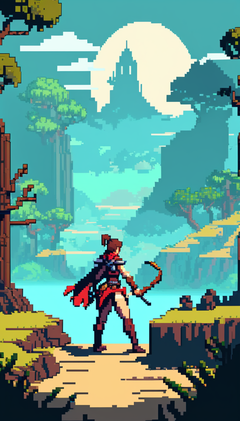 pixel-art Cinematic scene, hero view, d4r rogue <lora:diablo_4_rogue_v0.0.3:1>, action pose, nature, detailed background, masterpiece, best quality, high quality, absurdres . low-res, blocky, pixel art style, 8-bit graphics