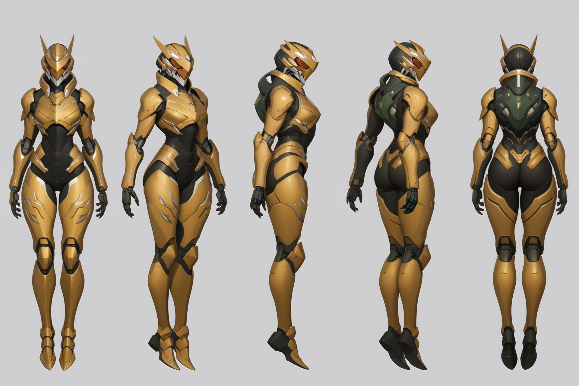 (GENERAL:0), mecha, robot, masterpiece, best quality, very aesthetic, absurdres, solo, standing,
(VIEWS:0),  full body character turnaround of mecha,
Multiple views of the same mecha,  (simple background, white background:1.2), multiple views, side view, back view, front view, 
sunglasses, goggles,
mask, helmet,
Alligator\(animals\)ï¼
slayer Praetor suit\(Doom\),
plate armor, power suit, alien,
android, cybersuit, upper armor, mechanical arms, machinery, prosthesis,
(bodyshape:0), Toned and athletic body,
(clothing:0), (Oscar de la Renta silk gown:0.6), 
(gold  
Gothic  theme character design:1.1),
 <lora:MechTurnXLRemix_v1:.75>
 <lora:MechTurnXL_v1:.25>
<lora:ClothTurnXLRemix_v1-000004:.25>
 <lora:ClothTurnXL_v1-000004:0.25> 
<lora:CharTurnXL_v2:0.25>
 <lora:xl_more_art-full_v1:.25>,
 <lora:Alphonse Mucha Style:.1>, Alphonse Mucha Style page
 <lora:å½é£æç»SDXL:.1>