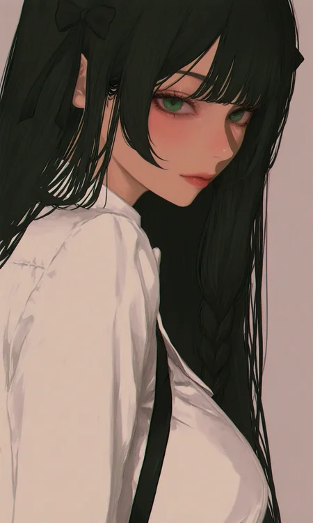 very awa,  <lora:748cm-NoobEPS100-lokr-v03-000080:1.0>, 748cm, (makiri akira:0.4), <lora:alina.il:1.0>, realistic,  1girl, alina, long hair, black hair, green eyes,  masterpiece, [best quality:0.15], newest, absurdres, very aesthetic, best quality