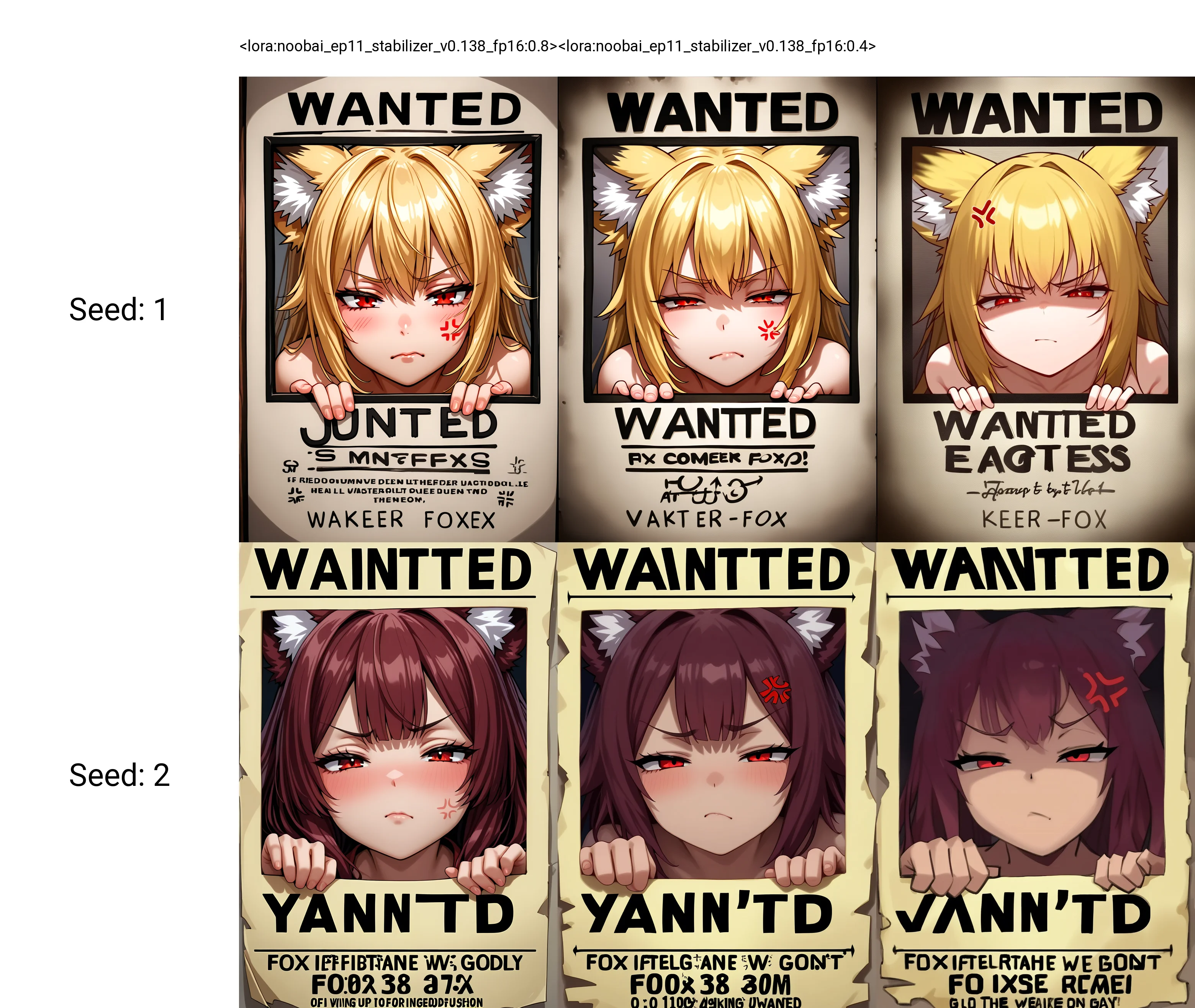 <lora:noobai_ep11_stabilizer_v0.138_fp16:0.8>1girl,fox ears,red eyes,half-closed eyes,anger vein,closed mouth,looking at viewer,fourth wall,in wanted poster,masterpiece,