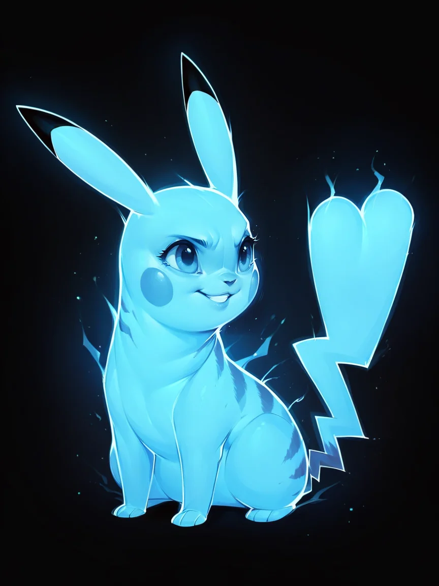 score_9, score_8_up, score_7_up, score_6_up, score_5_up, <lora:p4tr0nusXLP:1> p4tr0nus, no humans, glowing, black background, blue theme, pikachu,