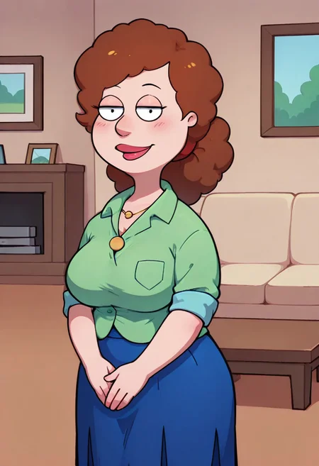 score_9,score_8_up,score_7_up,score_6_up,best quality, 1girl, solo, living room, couch, indoors,
BREAK
unnamed girl, brown hair, black eyes, (mature female:1.5), (plump:1.2), large breasts, gigantic hips, green sweater, rolled up sleeves, blue skirt, stockings, own hand together, blush, smile, looking at viewer, long skirt, half-closed eyes, necklace,