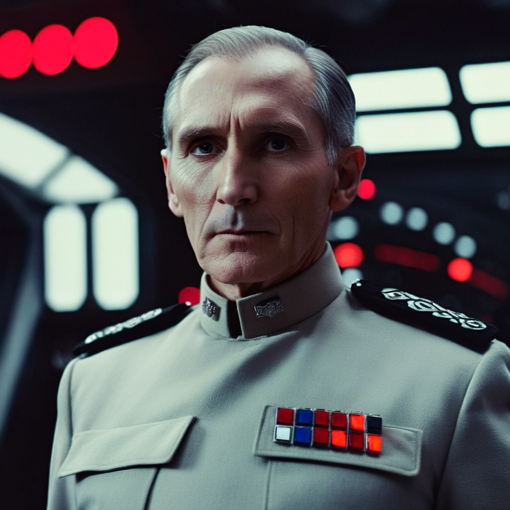 cinematic film still of  <lora:star wars style:1.5>
In star wars universe Wilhuff Tarkin a man in a star wars imperial officer uniform looks at the camera star wars style, shallow depth of field, vignette, highly detailed, high budget, bokeh, cinemascope, moody, epic, gorgeous, film grain, grainy