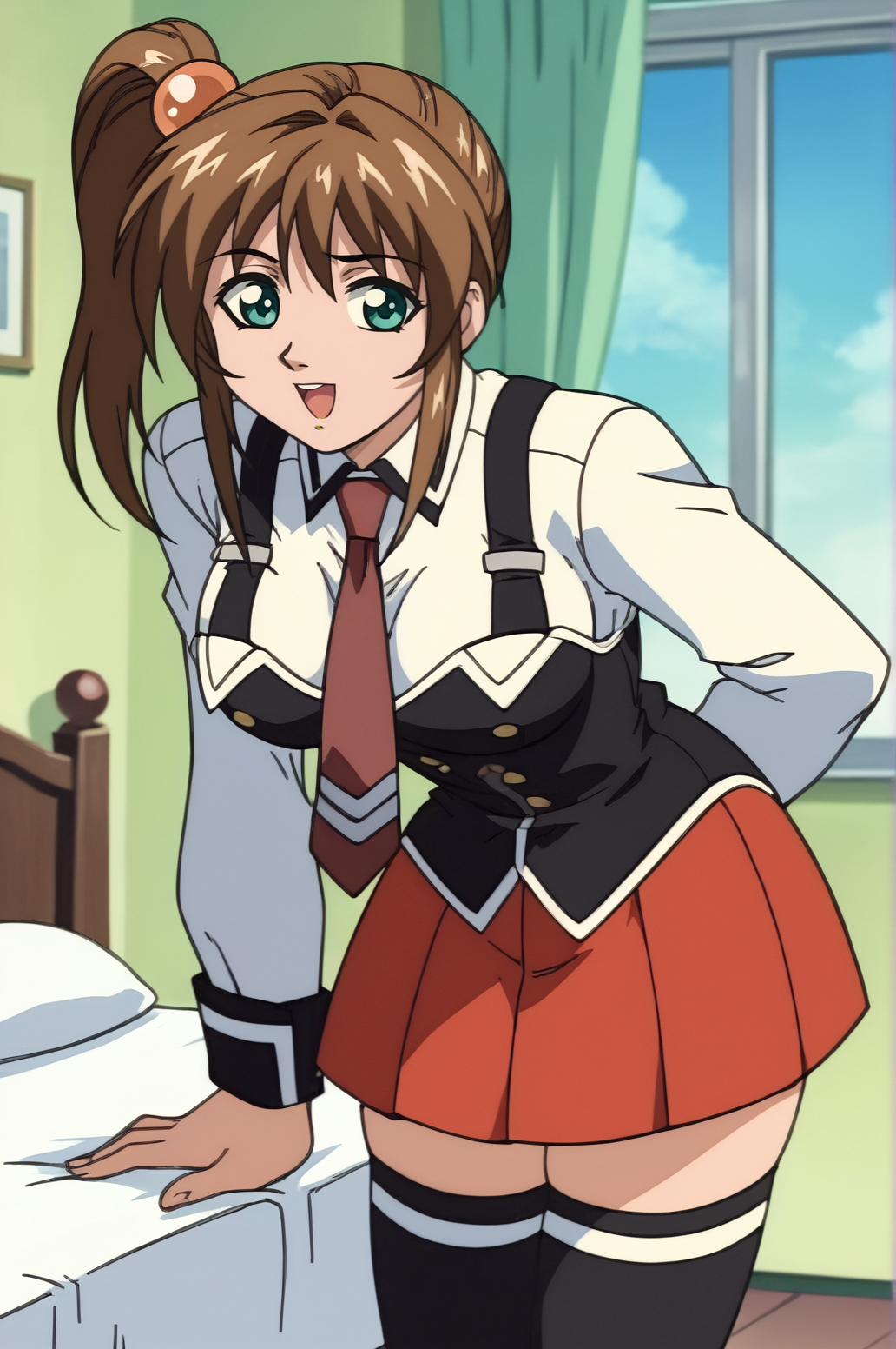 score_9, score_8_up, score_7_up,anime_source, source_anime, best background, detailed background, anime screencap,  Imari, 1girl,  retro artstyle, necktie, school uniform, red skirt, black thighhighs  indoors, bed, <lora:JN_Imari_Kurumi:0.8>