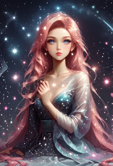 score_9, score_8_up, score_7_up, score_6_up, score_5_up, score_4_up,  starry_morph, 1girl, solo, semi-realistic, pseudo-realism, mystical, full body view, (full body:1.3), (looking at viewer:1.5), soft chiaroscuro light, outdoors, neon flowers, glowing, soft, high contrast, beautiful barefoot older woman, gorgeous eyes, petite,(soft, airy, light, (wrapped in silk)), feminine, silk, shiny, glossy, extremely long flowing light pastel hair, hair toss, slim feminine body, cute, ((contrasting colors)), ((dramatic shadows, the background is engulfed in a swirl of silky satin fabric contrasting with the model, swirling ribbons, flowing sheets, composition exhibiting fluidity and depth, shimmering silk and stars, vaporous swirls)), highly detailed, extremely high-resolution details, fine texture, vivid, rich details, clear shadows and highlights, intense,  <lora:add-detail-xl:1>, <lora:BLLBR:0.50> bllbr, detailed drawing,  <lora:Starry_Morph_PonyXL:1> starry_morph, <lora:sd_xl_dpo_lora_v1:1>,  <lora:3th3r34lXLP:1> 3th3r34l, <lora:MoriiMee_Gothic_Niji_Style__Pony_LoRA_V2_Alt:0.75> morimee_style