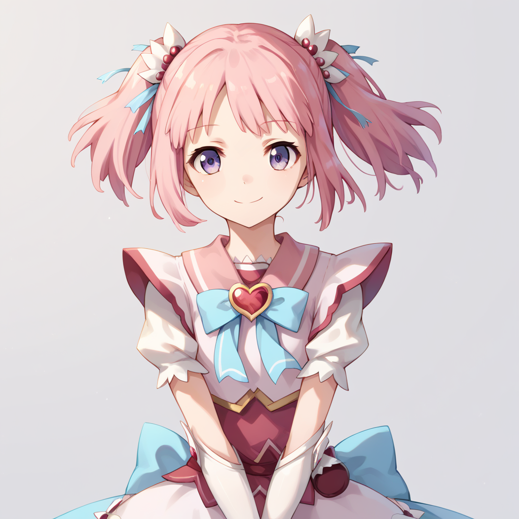 score_9, score_8_up, score_7_up, simple background, looking at viewer, smile,
1girl, mamika, pink hair, purple eyes, short twintails, dress, white gloves,
<lora:kirameki_mamika_pony_v1:0.8>