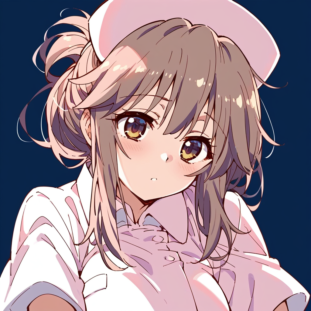 score_9, score_8_up, score_7_up, score_6_up, score_5_up, score_4_up,
simple background, 
1girl, akagi mio, pink nurse, updo,
 <lora:akagi_mio_pony_v1:1>