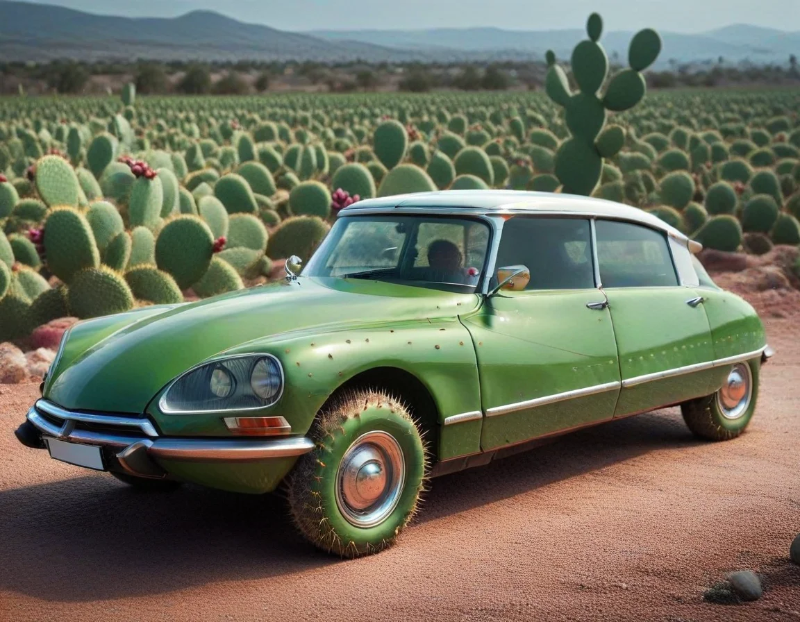 citroen ds, desert, sand, lizard , Prickly Pear Style