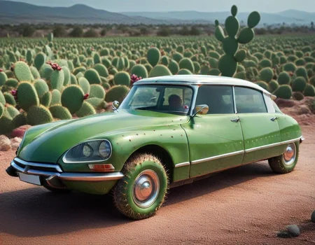 citroen ds, desert, sand, lizard , Prickly Pear Style