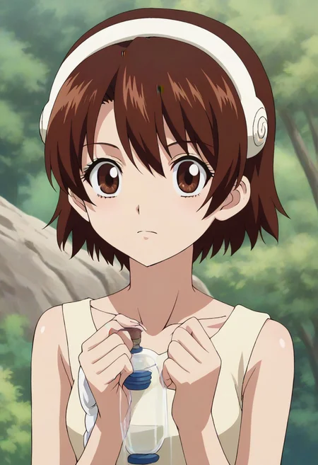 <lora:SlimesYuzuriha:1>, slimes_yuzuriha, woman, solo,short hair,brown hair,brown eyes,