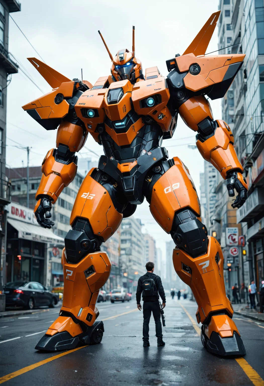 score_9, score_8_up, score_7_up, a giant, powerful mecha suit, ready to face a challenging enemy in the midst of a futuristic battle