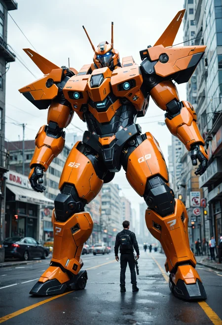 score_9, score_8_up, score_7_up, a giant, powerful mecha suit, ready to face a challenging enemy in the midst of a futuristic battle