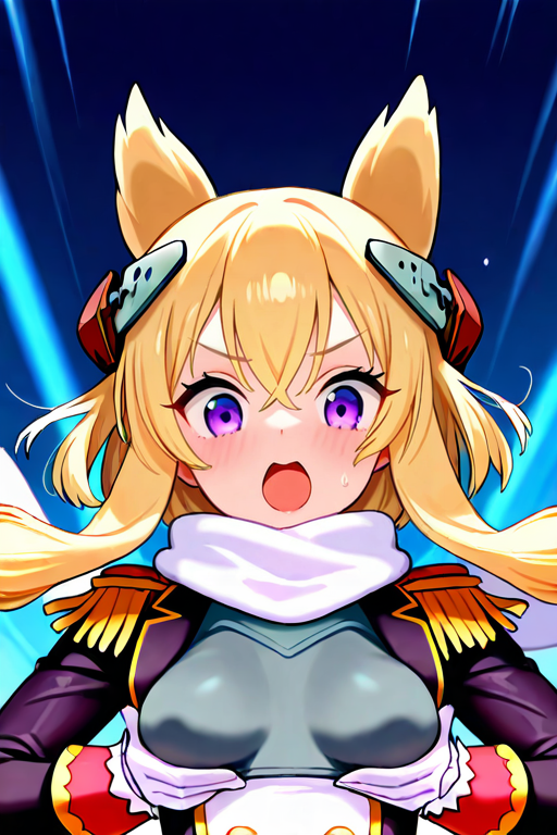 masterpiece, High quality, Ultra detailed, 2d, newest, absurdres, highres, BREAK
1girl, solo, <lora:warspite:0.8>, warspite_(azur_lane), blonde hair, short hair, hair ornament, headgear, hair ears, sidelocks, hair between eyes, purple eyes, scarf, white scarf,
small breasts, warspitedef, long sleeves, black jacket, epaulettes, military uniform, black clothes, Button, white gloves, 
upper body, looking at viewer, surprised, !!,