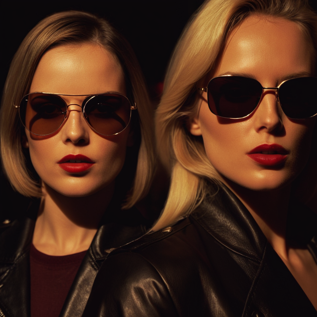 cinematic film still of  <lora:Split Diopter style:1>
Split image focus of a closeup of a 1970's woman looking at camera with another mysterious blonde woman with a leather jacket and black sunglasses in backgroun in a dark room,Split Diopter style,1girl,solo,long hair,looking at viewer,blonde hair,parted lips,sunglasses,reflection,realistic,red lips,nearsighted,farsighted,split,split focus,focus,sharp focus,deep focus,Split focus,split screen , artistic, Kodak, dramatic light, dramatic shadow light, contrast, saturated color, cinematic, filmic, motion picture, realistic, realism, perfection, perfect, deep focus, clean image, wide screen, detailed image, cinematic, deep space composition, shallow depth of field, vignette, highly detailed, high budget, bokeh, cinemascope, moody, epic, gorgeous, film grain, grainy