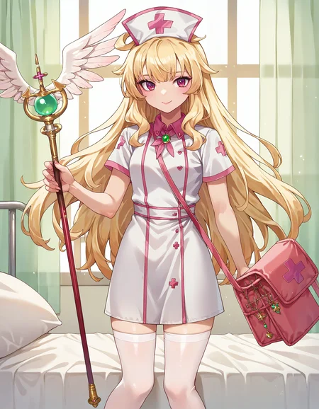 score_9, score_8_up, score_7_up, source_anime, detailed,
1girl, nobeta \(nurse\),
hospital bed, light smile, holding staff, winged staff
<lora:char_nobeta-pony-rls:1>