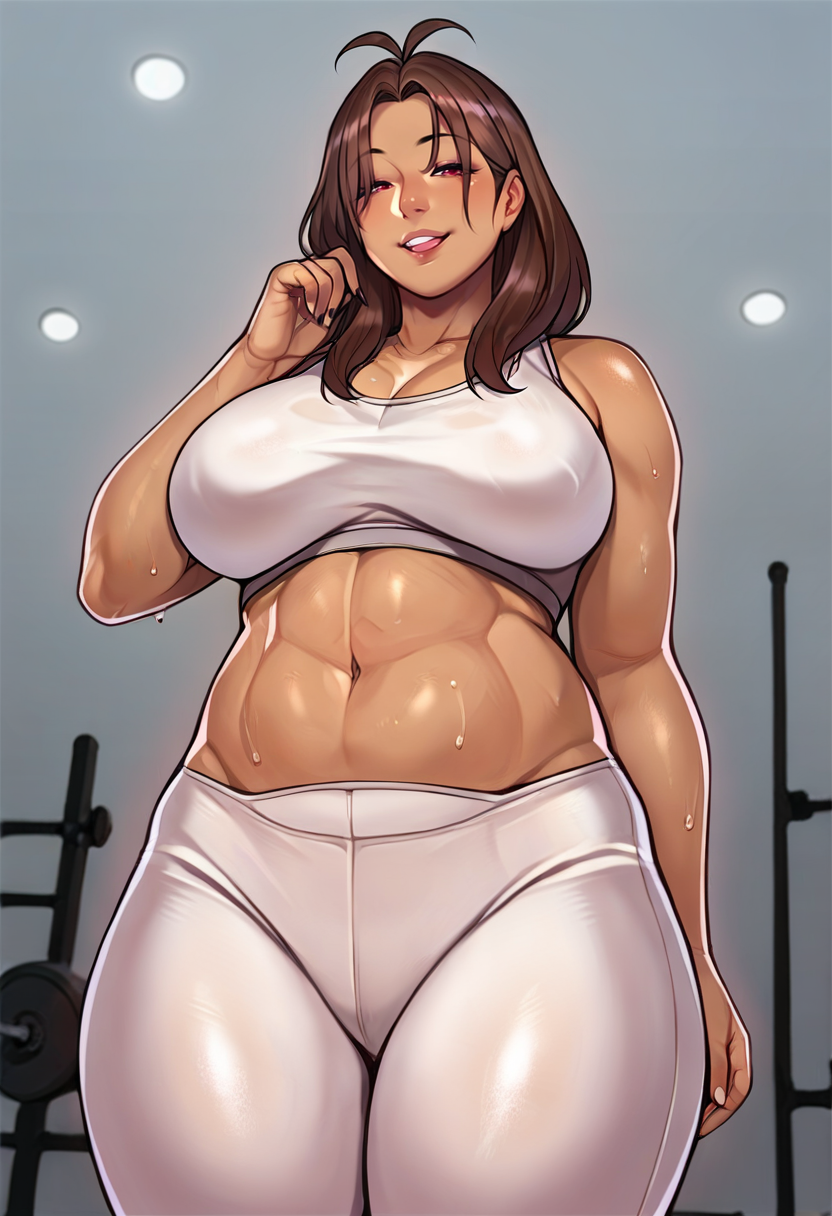 <lora:Alola_Mother_Pokemon_SunMoon_Pony:0.6>, 1girl, mother_al, dark-skinned female, mature female, curvy, gym, sports bra, yoga pants, facing viewer, from below, naughty face, <lora:Mandaring_style:0.7>, score_9, score_8_up, score_7_up, score_6_up, score_5_up, score_4_up,