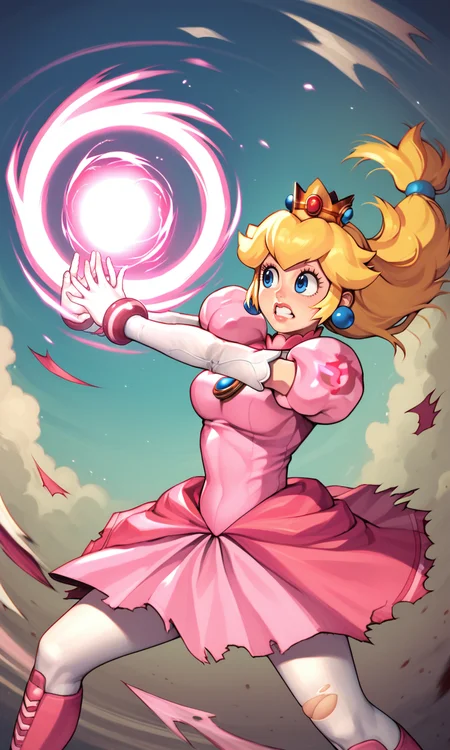 score_9_up, score_8_up, score_7_up BREAK, <lora:Hadouken:1> , Hadouken, (kikoken), (pink fireball), energy ball, (((princess peach))), clenched teeth, anime style, shockwave, action pose, ripped clothing <lora:shinkiro_XL:1>