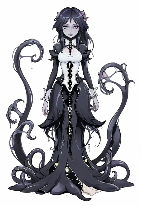 sh0ggoth, Gothic style, 1girl, solo, full body, tentacles, beautiful,(line art, inked, negative space, minimalistic, pencil and paper simple drawing :1.3) <lora:MGE_-_Shoggoth_-_SDXL:0.7>