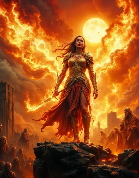 The Phoenix Queen of the Eternal Fire A radiant warrior queen, her bronzed skin shimmering with golden embers, stands atop the blackened ruins of an ancient empire, her flaming wings stretching behind her like a celestial inferno. Her armor, forged from molten gold, glows with divine heat, its intricate engravings shifting like fire itself. Her long, wavy hair, crackling with embers, moves as if caught in an eternal updraft. In her hand, a curved, flame-forged blade, its edge wreathed in flickering light, is raised toward the heavens, where a dying sun sets the sky ablaze in shades of crimson and orange. Around her, the remnants of an army kneel, their faces filled with awe and fear, as if uncertain whether she is their savior or their executioner. The atmosphere is powerful, divine, and awe-inspiring, portraying a queen reborn through fire, destined to reshape the world in her image.
<lora:dark-fantasy-flux:1>