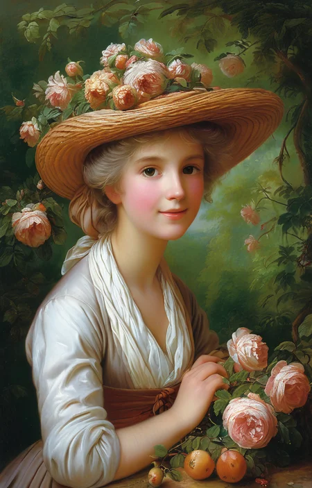 masterpiece,best quality,<lora:tbh152-sdxl:0.8>,illustration,style of Élisabeth Vigée-Lebrun garden