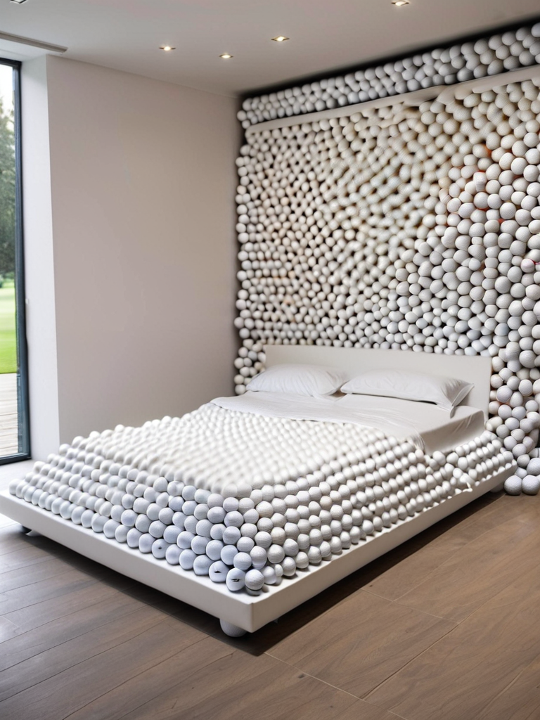 <lora:g0lfb4lls_v2:1>, high quality, high resolution, bed room, made of golf balls