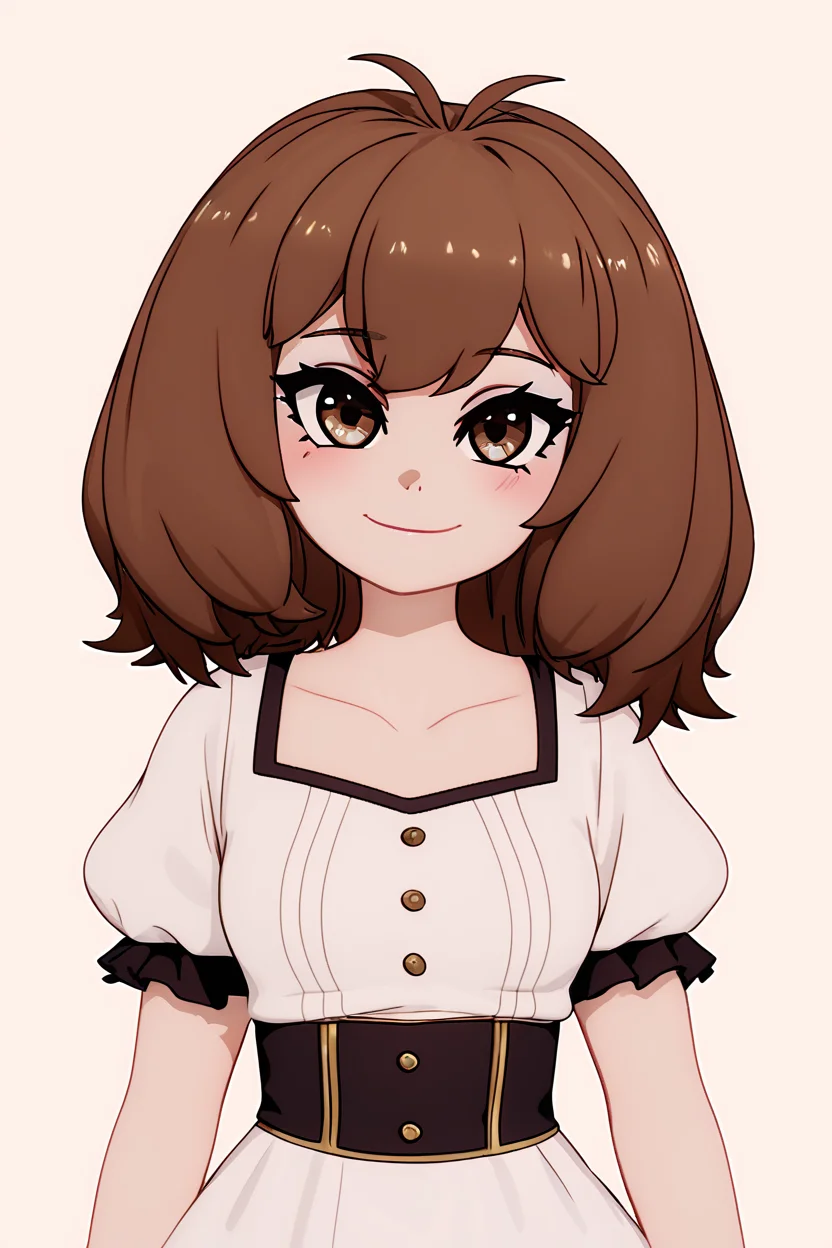 score_9, score_8_up, score_8, medium breasts, (curvy), cute, eyelashes,       BREAK, , zzEdel, brown eyes, medium hair, brown hair, short hair,   dress, collarbone, puffy short sleeves, <lora:EdelFrieren_PDXL:1.0>,  , BREAK, smile, closed mouth, looking at viewer, cowboy shot,  ,,, embedding:zPDXL, Expressiveh, ,,, <lora:MantisStyle_PDXL_v2:0.8>, <lora:SDXLFaeTastic2400:0.5>, <lora:Expressive_H-000001:0.4>,
